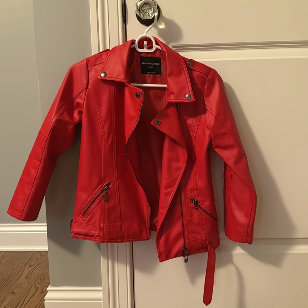 Girls Red Faux Leather Jacket